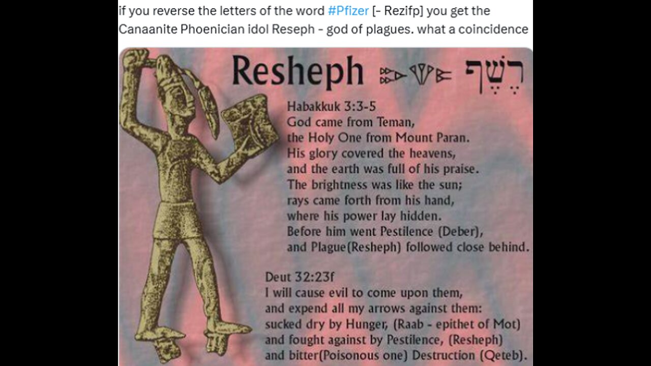 Did you know that PFIZER spelled backwards is REZIFP/RESHEPH & is of HEBREW origin meaning "God of the Plague & of the underworld".