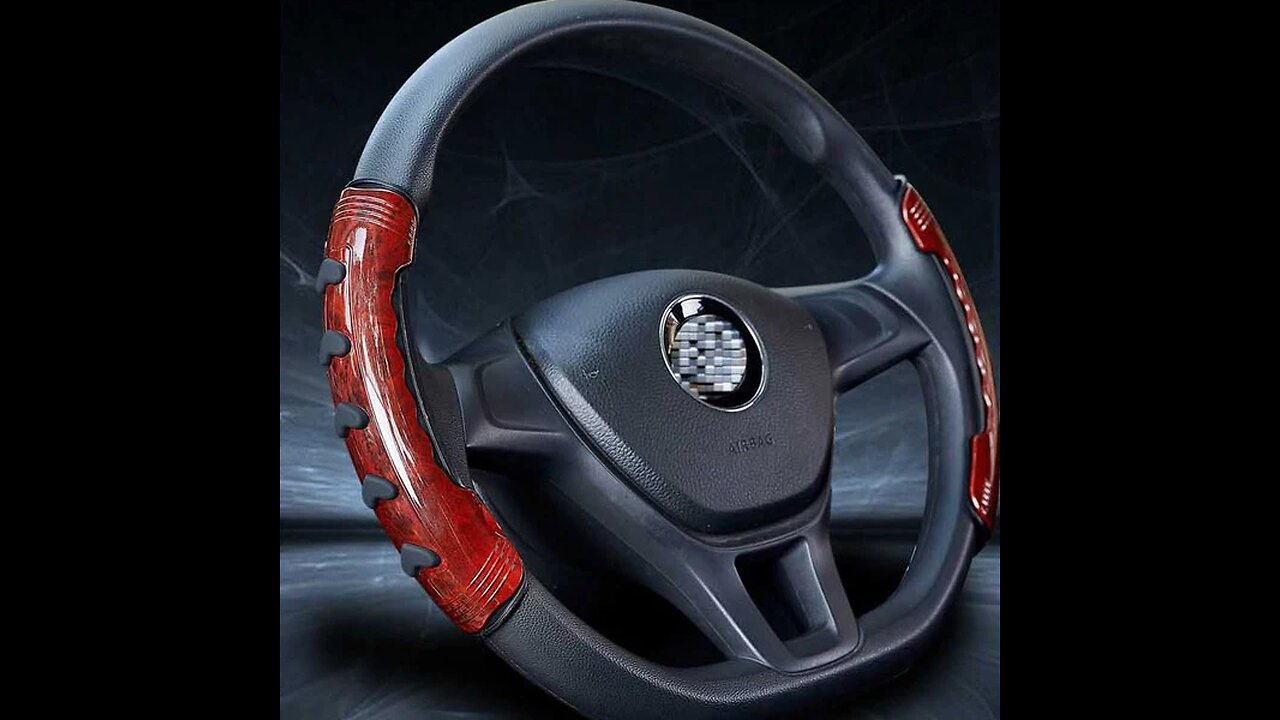 Universal Non-Slip Steering Wheel Cover, with Wood Grain Design & Skidproof Buttons