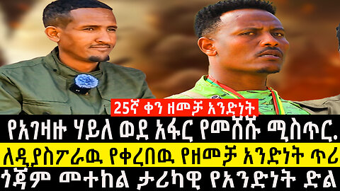 25ኛ ቀን ዘመቻ አንድነት/የአገዛዙ ሃይለ ወደ አፋር የመሸሹ ሚስጥር/ለዲያስፖራዉ የቀረበዉ የዘመቻ አንድነት ጥሪ/ጎጃም መተከል ታሪካዊ የአንድነት ድል