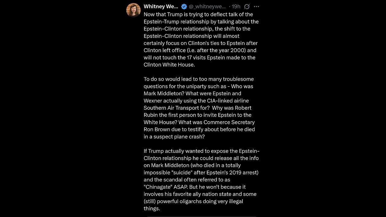 Whitney Webb ~ Trump's deflection to Clinton | Epstein