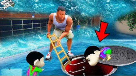 GTA_5 Franklin Escape Tsunami and Hide a secret bunker with shinchan in gta 5