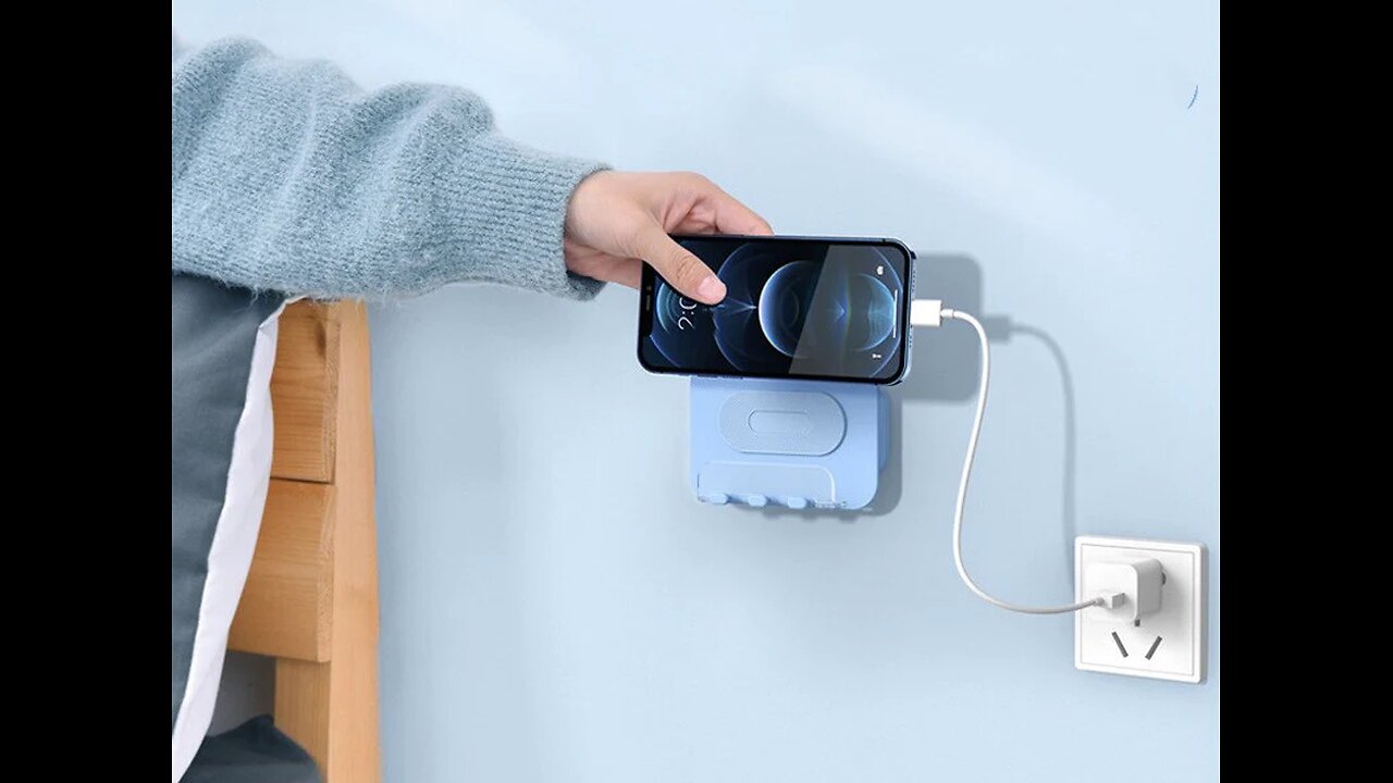 2-in-1 Damage-Free Phone Wall Mount, with 3 Hooks, for Phone, Tablet, Key, Earphone & More