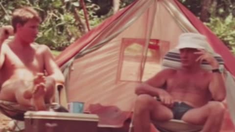 Me and me boy mucking around at Camp Bindi in 1989
