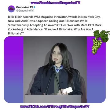 Billie Eilish Calls Out Billionaires In WSJ Innovator Awards speech While Accepting Her Own Award.