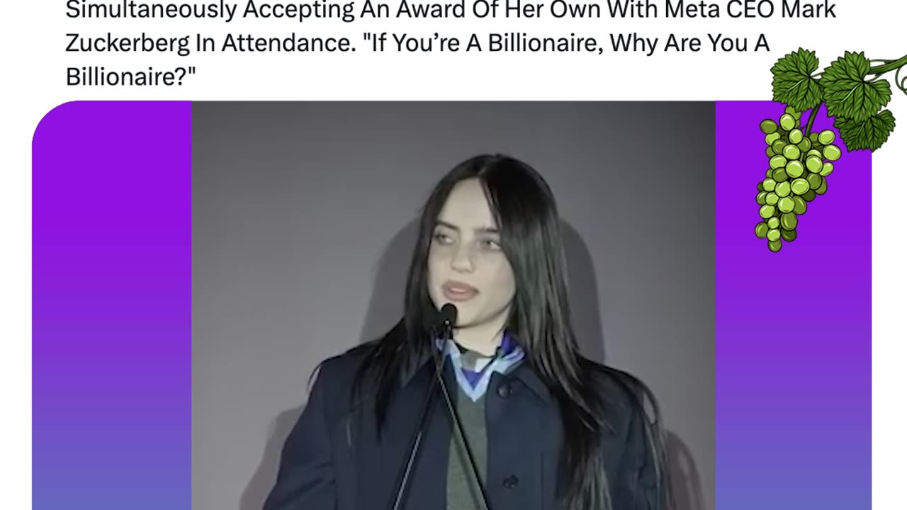 Billie Eilish Calls Out Billionaires In WSJ Innovator Awards speech While Accepting Her Own Award.