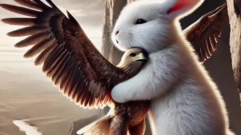 Cute rabbit helps a poor and injured baby eagle 🐰 #RabbitRescue #CuteAnimals #AnimalRescue