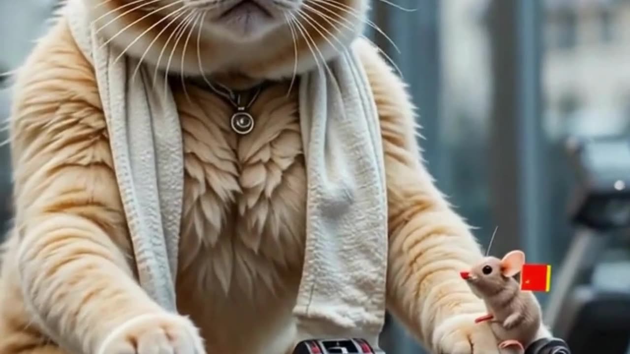A dedicated cat doing cycling at gym