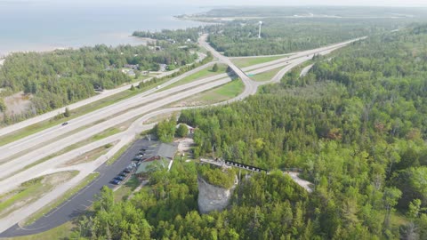 Drone Footage of Castle Rock, in St Ignace, Michigan