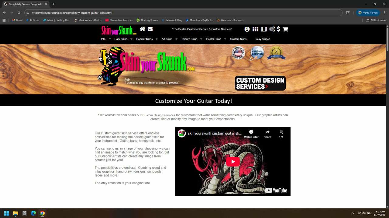 SkinYourSkunk.com Custom Guitar Skins Service Link Below