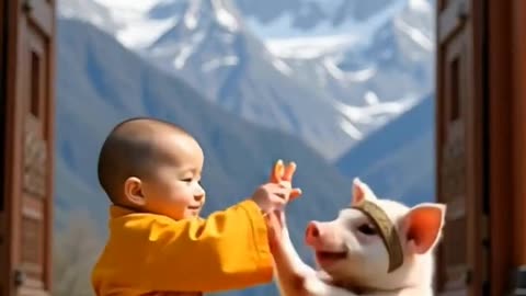 Viral AI video, A boy and pig #viral #ai #aivideo #boy