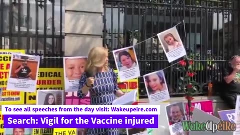 Dublin woman Marion speaks outside government buildings about the contents of Pfizer's safety Data