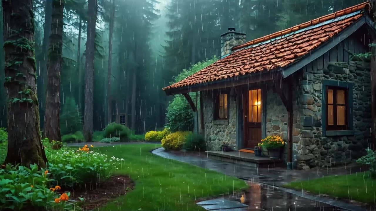 Rain and Thunder Sounds at a Cozy Stone Cottage | Relaxing Ambience for Sleep & Study