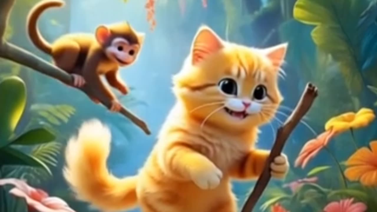Ai generated cat and monkey video