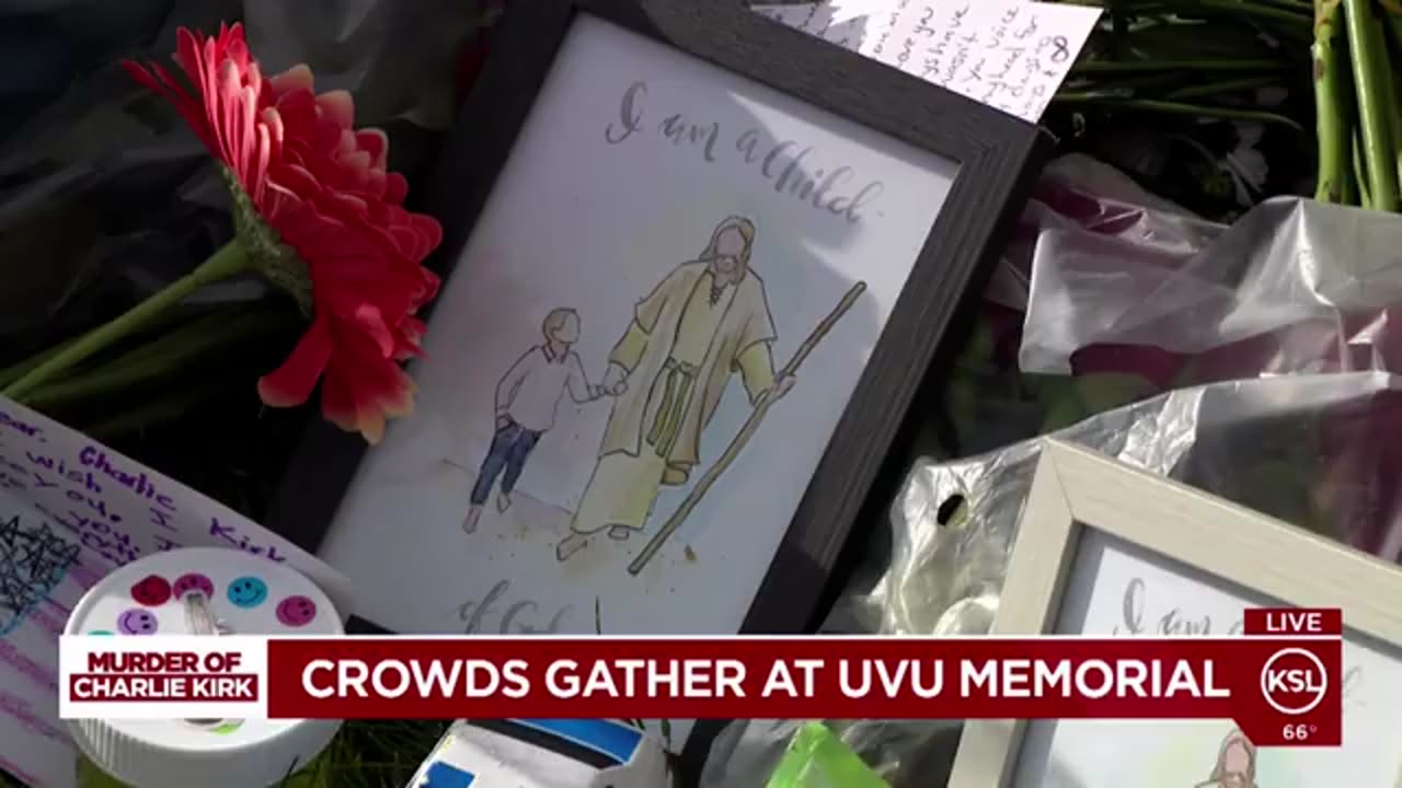 Crowds gather at Utah Valley University to pay respects at Charlie Kirk memorial