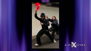 Viral Video Of Crazed Democrat Falling On Her Face Attempting To Steal A MAGA Hat