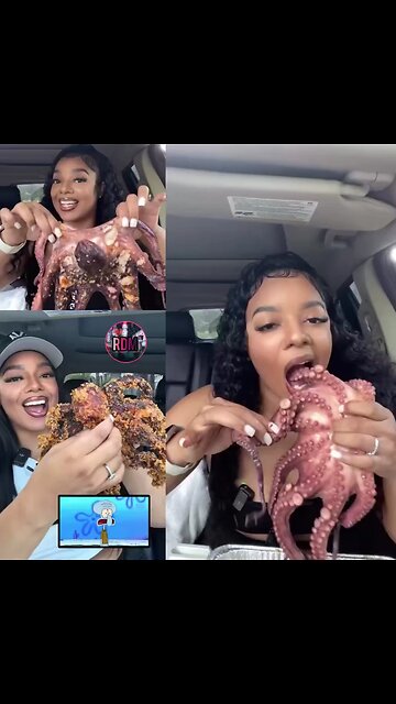 🐙 Woman Takes on Giant Fried Octopus: A Viral Food Challenge