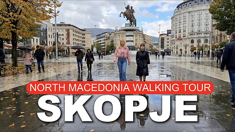 Autumn walk AFTER RAIN 🌧️ in Skopje, North Macedonia 4K 60 FPS