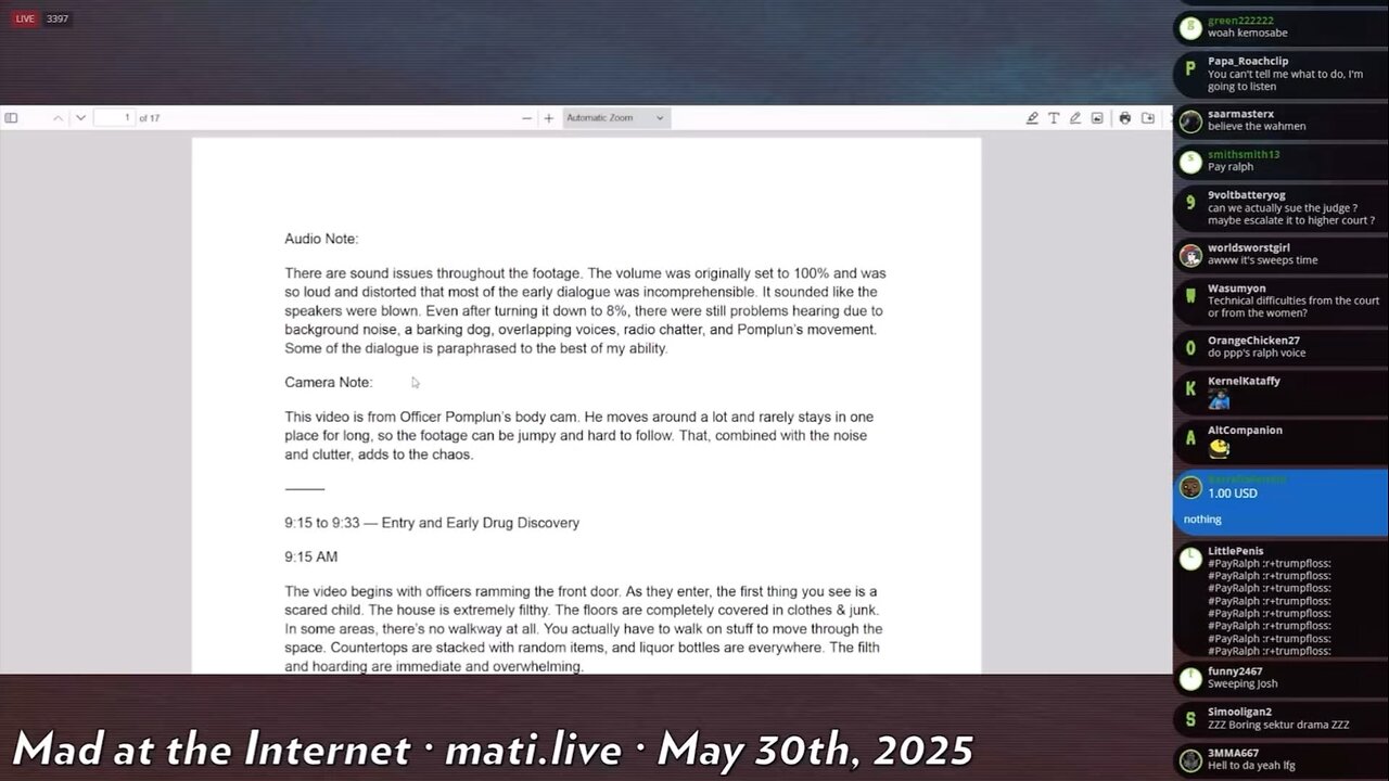 Josh Moon: Rekieta Body-cam Written Account - 5/30/25