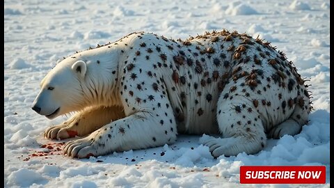 A polar bear was injured by barnacles and parasites, A rescue team successfully saved the polar bear