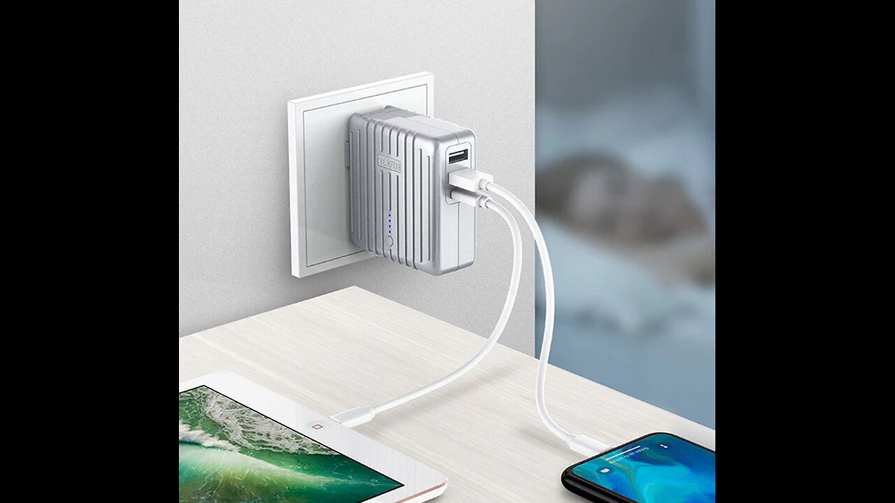 2-in-1 Portable Wall Charger & Power Bank, with 18W PD Fast Charging, 5200mAh Battery & 3 Ports