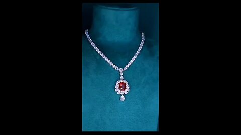 Fine Jewelry Lab Grown Ruby Pendant with Diamond Luxury Wedding Necklace，精美珠宝实验室培育红宝石吊坠配钻石奢华婚礼项链