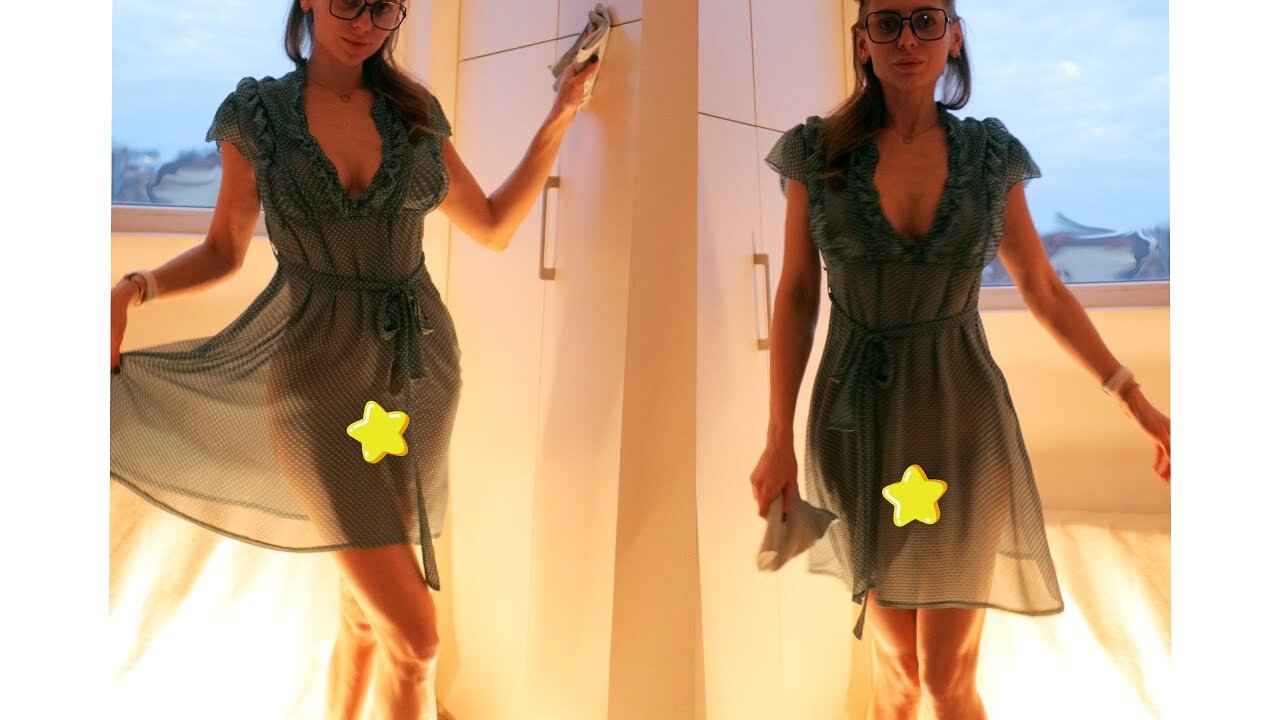 ❤️ Transparent room cleaning with Tina in a dress.