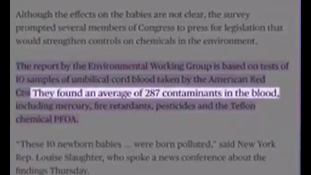 Cord blood of 10 tested babies averaged 267 contaminants