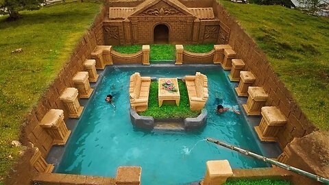 Underground Swimming Pool with Ancient Temple Design | Primitive Architecture & Water Feature