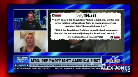 MTG Warns She Could Leave GOP — "Party Has Turned Its Back On America First" 8/5/25