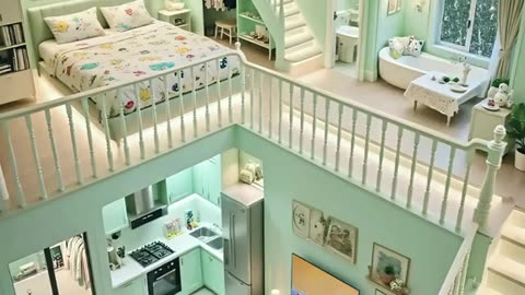 Loft apartment pastel green colors