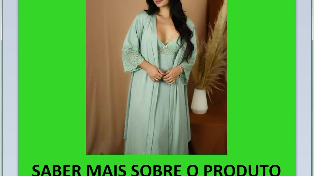 Kit Camisola Feminina e Robe Longo com Renda Costa Nadador