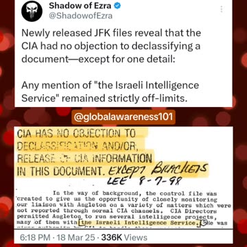 JFK Files released show CIA demanded any mention of Israel intelligence be redacted
