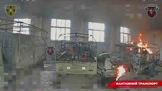 Multiple Drones Enter Russian Vehicle Depot Through Open Window, Taking Out Trucks One by One