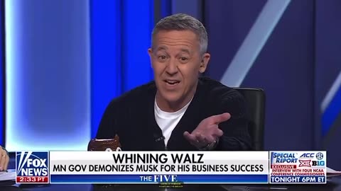 Greg Gutfeld calls out Tim Walz for criticism of Elon Musk