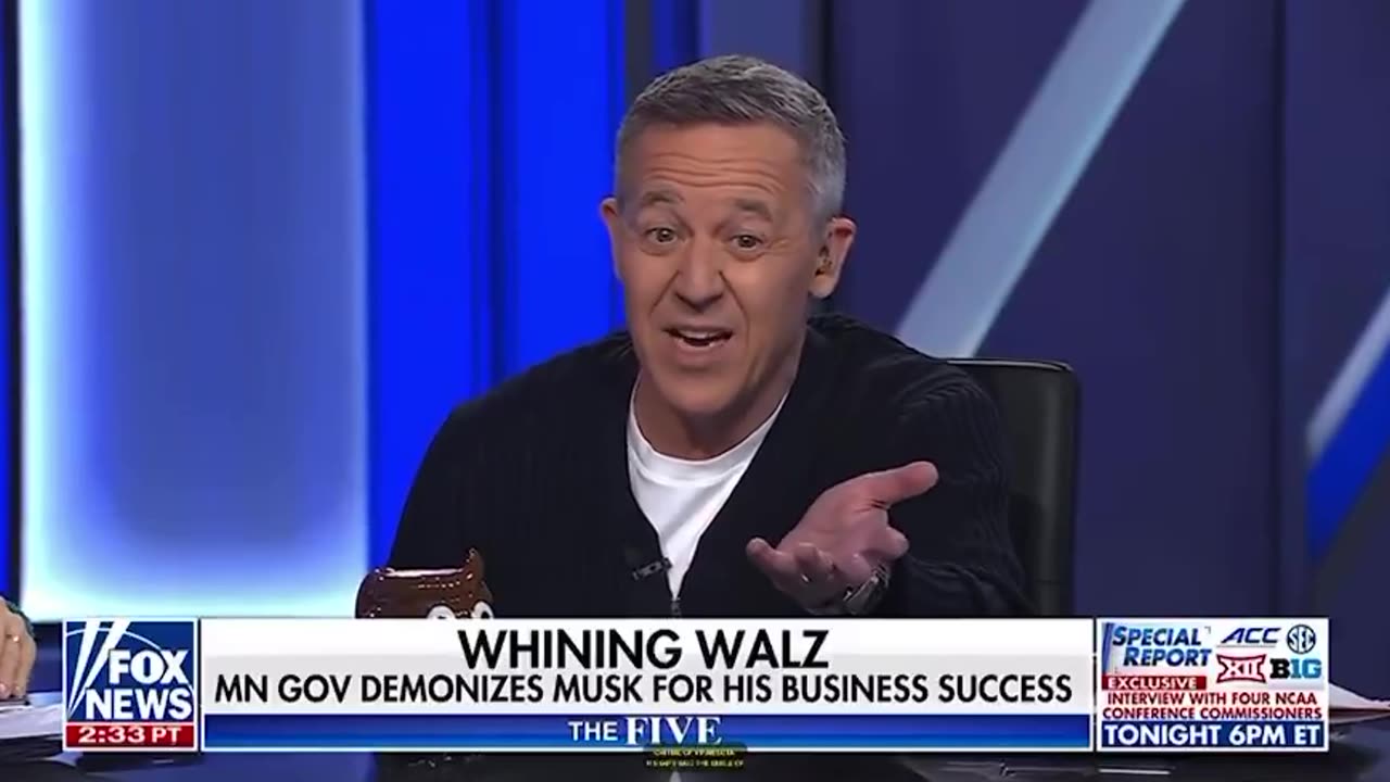Greg Gutfeld calls out Tim Walz for criticism of Elon Musk