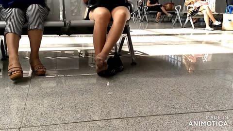 Resting her sore feet...