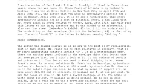 MRS RACHEL JACOBS FRANK, Sworn In For The Defendant, 71st To Testify