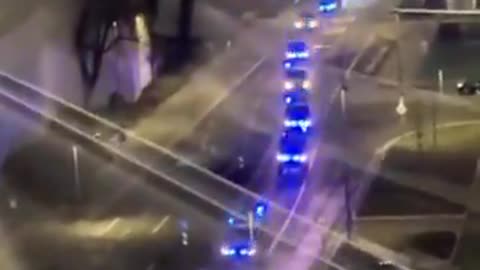 🚨🇩🇪🇮🇱 Footage shows how the Maccabi Tel Aviv squad bus was protected yesterday in Stuttgart. Germany spends Tax payers’ money and resources to protect Jews