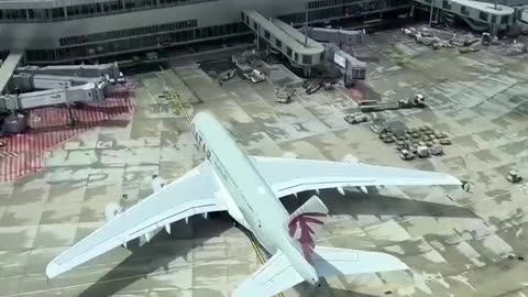 Airbus A380-800 of Qatar Airways taxiing to the parking stand at Paris
