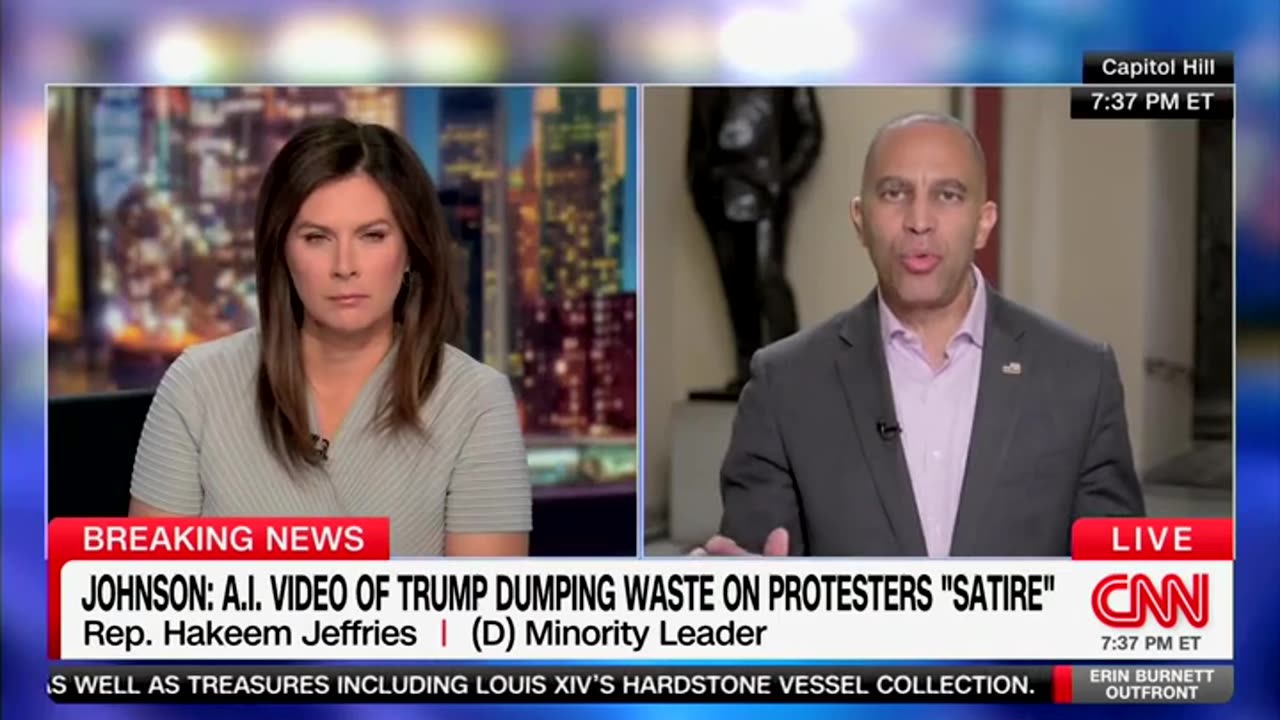 CNN Forces Hakeem Jeffries To Talk About Trump's AI Video Of Poop