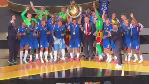 President Donald Trump didn't want to leave when Chelsea lifted the trophy.