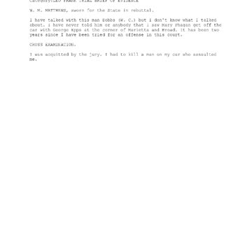 W. M. Matthews, Officially Sworn In, Serves as 177th Witness for the State