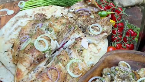 🐟, served with a wildly tasty mushroom 🍄‍🟫 sauce and a smoky flatbread 🫓 stuffed with potatoes 🥔? 🔥🫡