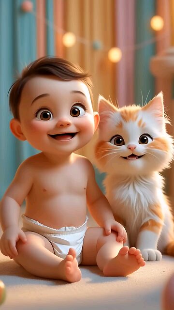 Baby and kitten get a funny surprise! 😂| fart reaction moment