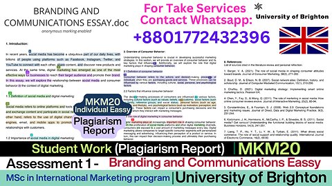 Client Work (Plagiarism Report)|MKM20 Branding & Consumer Behavior Analysis |University of Brighton