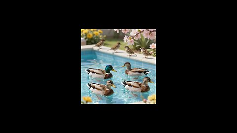 enjoy ducks swimming in the pool with sparrow chirping.