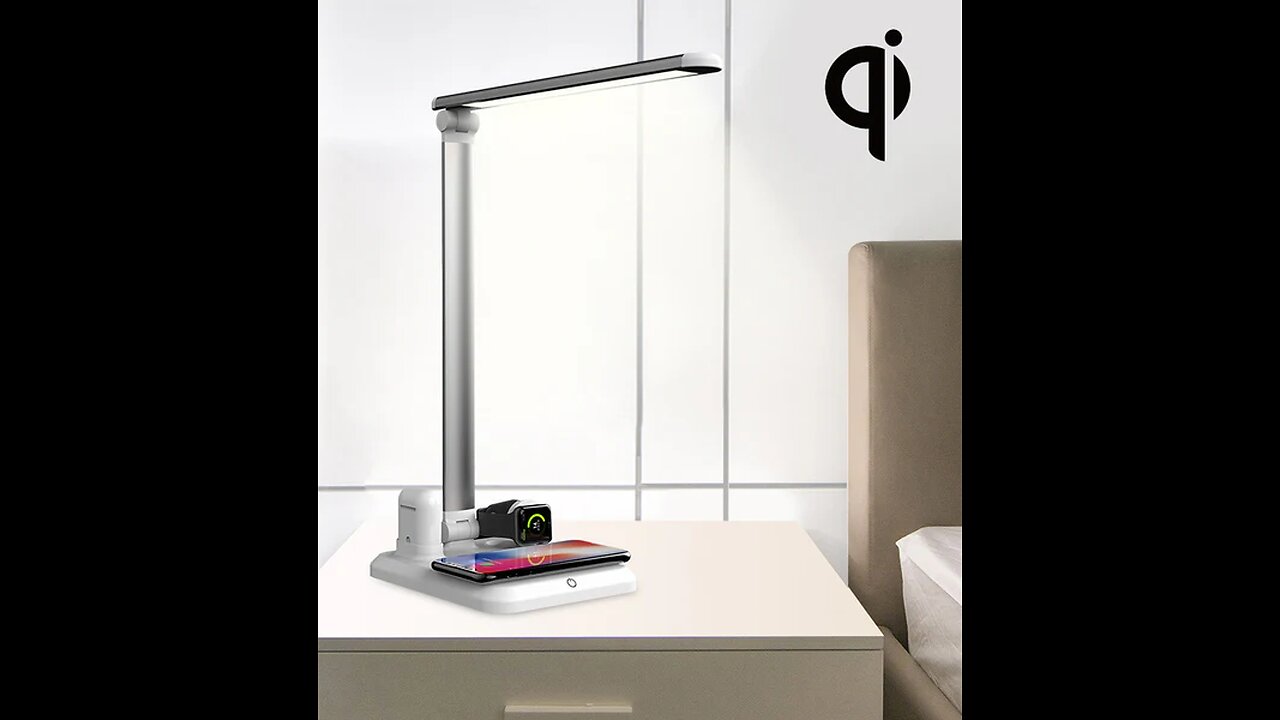 4-in-1 QI Wireless Charging Eye Protection Desk Lamp with Touch Switch, Adjustable Angle