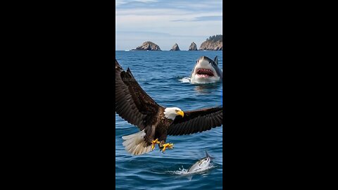 Shark and eagle have a bloody encounter !