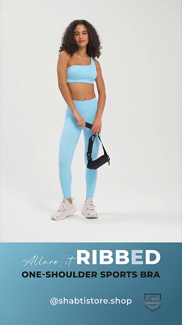 AllureFit Ribbed One-Shoulder Sports Bra with Open-Back Design🩵