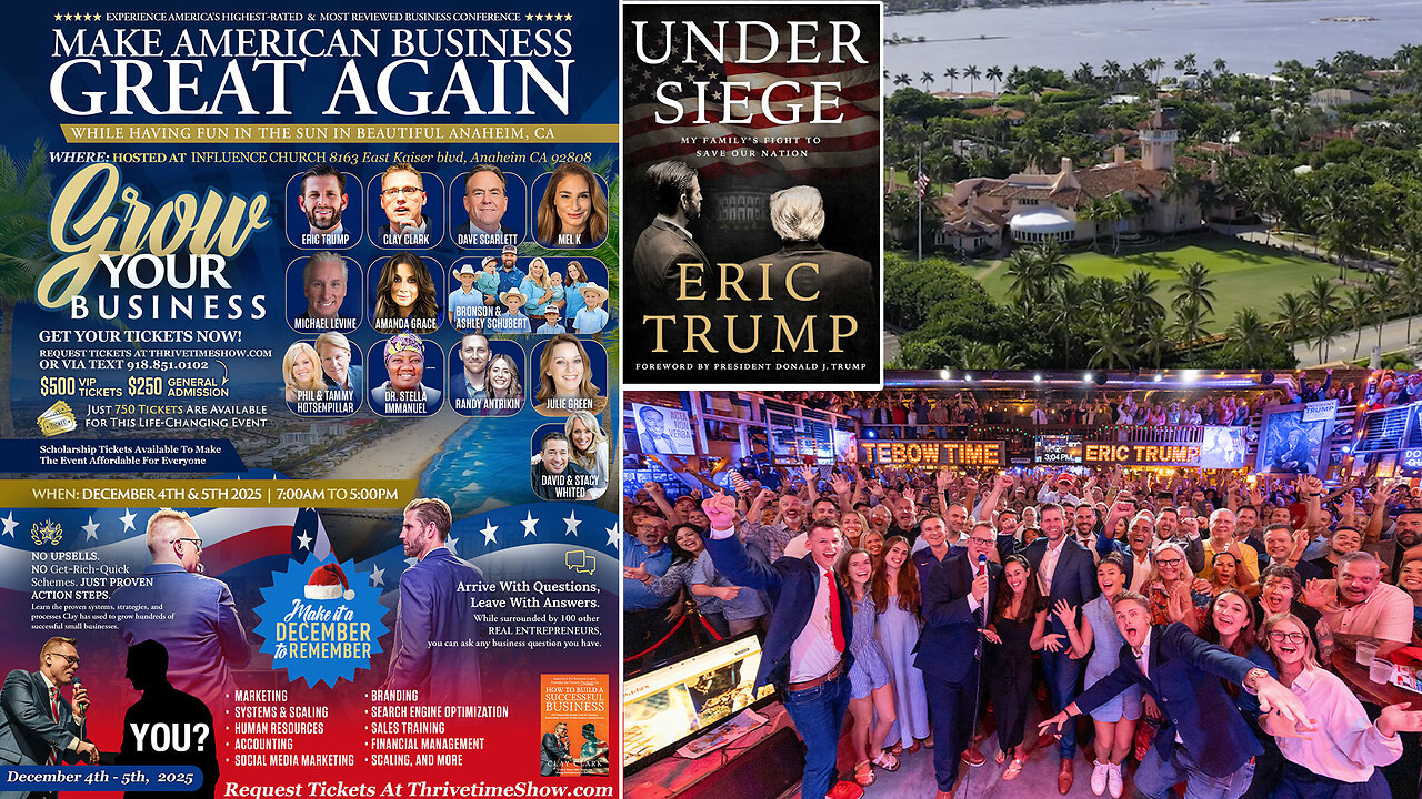Winners of Under Siege Dinner w/ Eric Trump & Clay Clark At Mar-A-Lago Announced! Congratulations to the Winner, Roman & Rachel Ramirez!!!! + Join Eric Trump At Clay Clark's Dec. 4-5 Anaheim ThrivetimeShow.com Biz Conf.